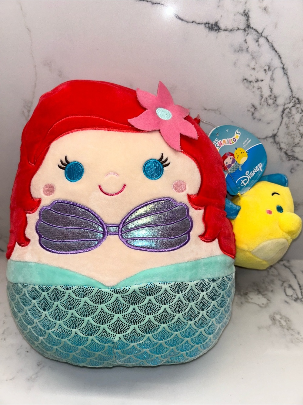 Disney Squishmallow Little Mermaid Ariel & Flounder 10” & 4” Plush Pair